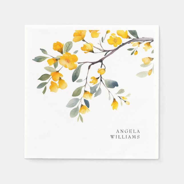 Servilleta De Papel Cóctel personalizado floral amarillo (Anverso)