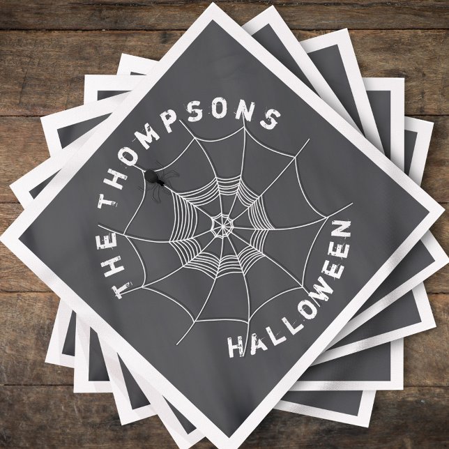 Servilleta De Papel Cóctel personalizado para fiesta de Halloween de t (Personalized Halloween napkins with spider web and family name.)