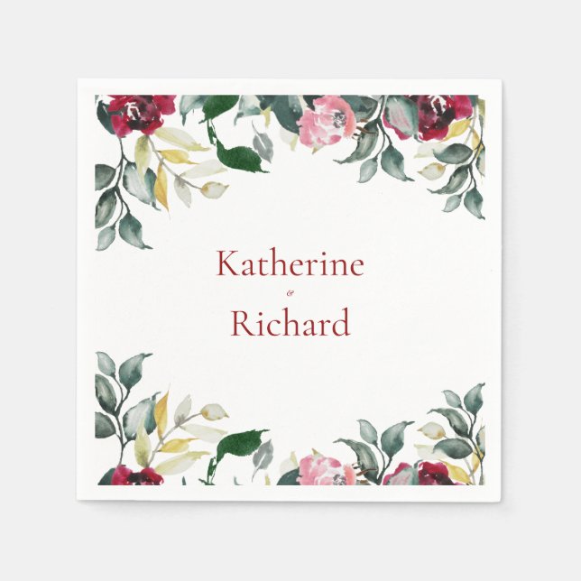 Servilleta De Papel Cóctel Rosa de color rojo Boda (Anverso)