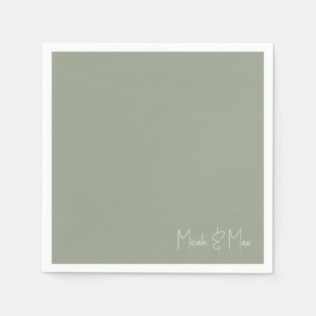 Servilleta De Papel Cóctel Sage Script Names Boda (Anverso)