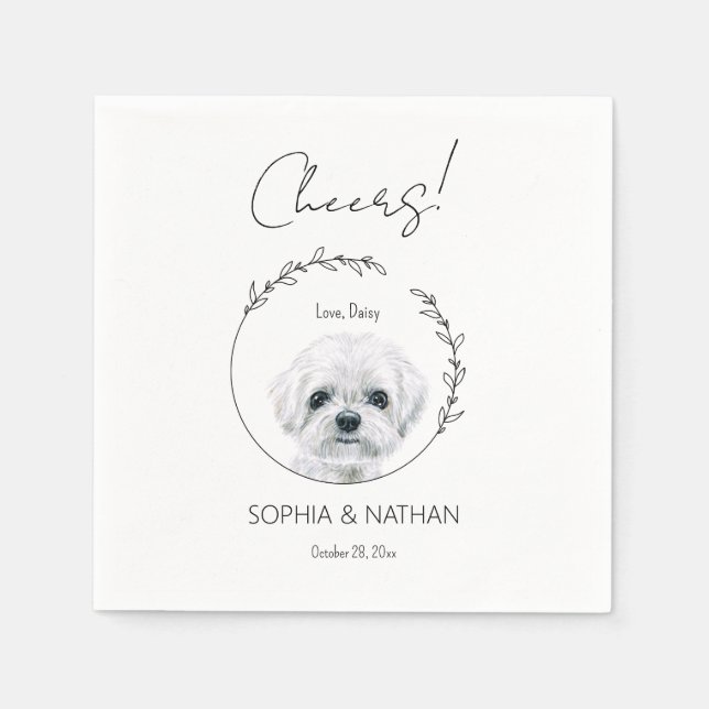 Servilleta De Papel Cóctel simple Boda de perro maltés (Anverso)