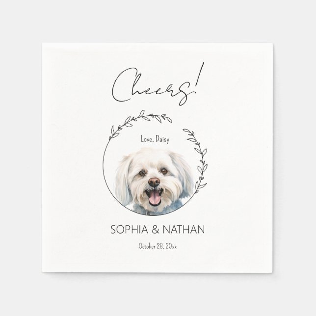 Servilleta De Papel Cóctel simple Boda de perro maltés (Anverso)