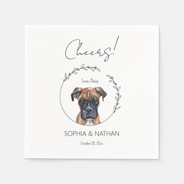 Servilleta De Papel Cóctel simple de Boda de perro Boxer (Anverso)