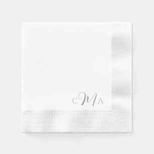 Servilleta De Papel Cóctel simple Sage Monograma Combo Fuente Boda