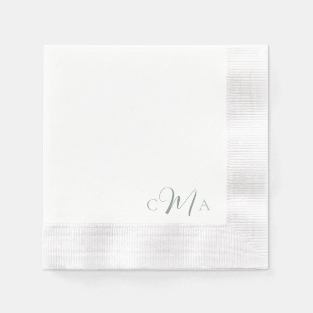 Servilleta De Papel Cóctel simple Sage Monograma Combo Fuente Boda (Anverso)
