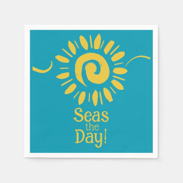 Servilleta De Papel Cóctel Sun Blue Yellow Beach House Seas Day (Anverso)