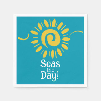 Servilleta De Papel Cóctel Sun Blue Yellow White Beach Seas Day