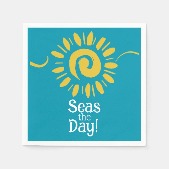 Servilleta De Papel Cóctel Sun Blue Yellow White Beach Seas Day (Anverso)