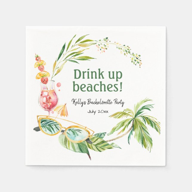 Servilleta De Papel Cóctel Tropical Beach Weekend Bachelorette (Anverso)