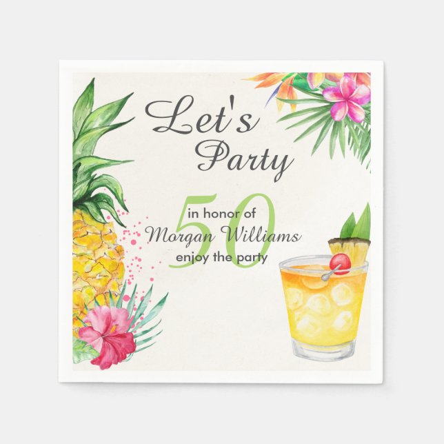 Servilleta De Papel Cóctel tropical de verano 50 cumpleaños (Anverso)