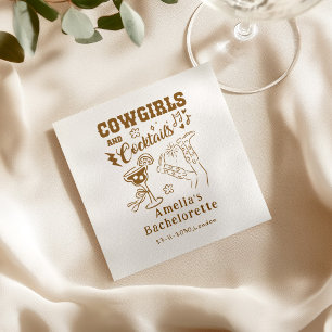 Servilleta De Papel Cócteles de Boda Vaquera al Oeste Dibujados a Mano