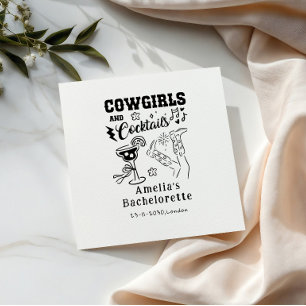 Servilleta De Papel Cócteles de Boda Vaquera del Oeste Dibujados a Man