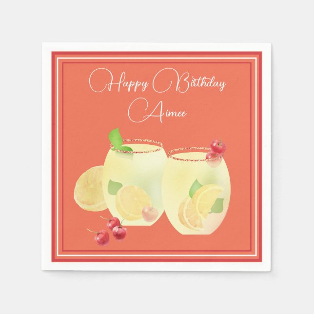 Servilleta De Papel Cócteles de Frutas Feliz Cumpleaños Servilletas de (Anverso)