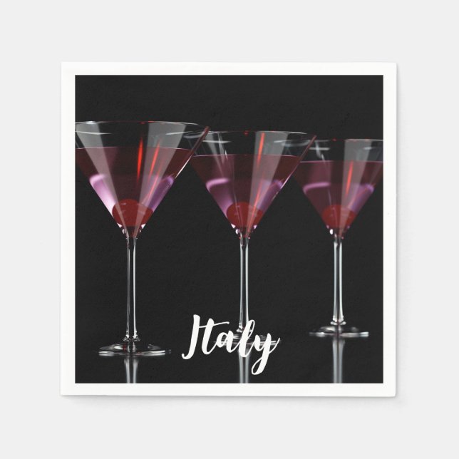 Servilleta De Papel Cócteles rojos en vidrio martini con cereza (Anverso)