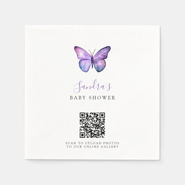Servilleta De Papel Código QR Mariposa Baby Shower Compartir fotos (Anverso)