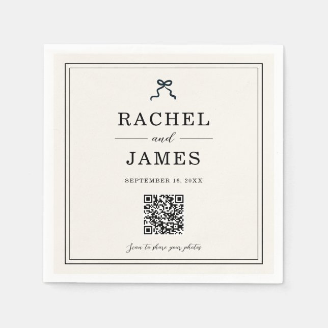 Servilleta De Papel Código QR para compartir fotos de boda con lazo Co (Anverso)