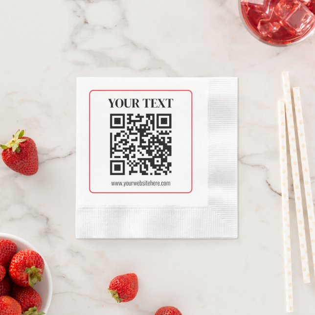 Servilleta De Papel Código QR simple en blanco y negro con borde rojo (In situ)
