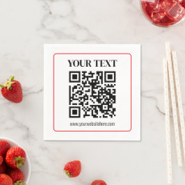 Servilleta De Papel Código QR simple en blanco y negro con borde rojo