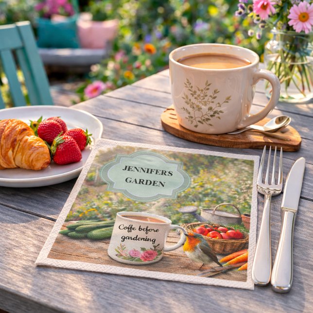 Servilleta De Papel Coffee before gardening robin garden personal  (Coffee before gardening robin garden personal napkins. You can add your own name. For garden lovers.)