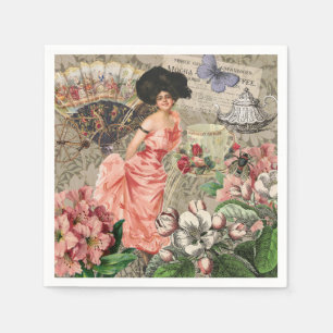 Servilleta De Papel Coffee Lady Victorian Mujer Rosa Clásica