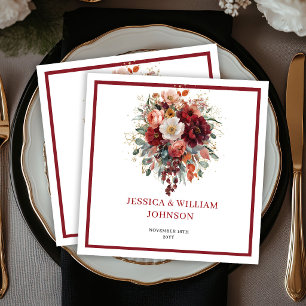 Servilleta De Papel Cojines de boda boho floral granate otoño eucalipt