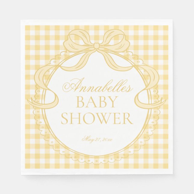 Servilleta De Papel Cojinete de encaje de gingham amarillo para postre (Anverso)