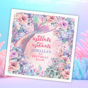 Servilleta De Papel Cola de Sirena con Brillo de Flor para 8º Cumpleañ