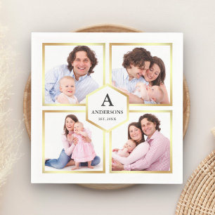 Servilleta De Papel Colage de fotos familiares de 4 imágenes en blanco