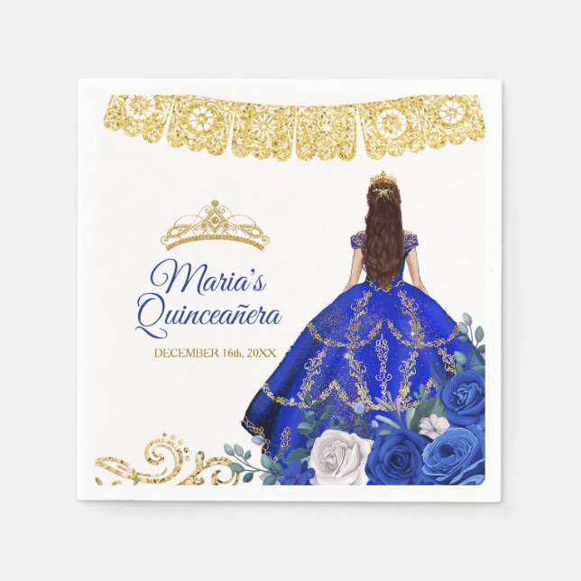 Servilleta De Papel Colchones azules reales Quinceañera Crown Birday N (Anverso)