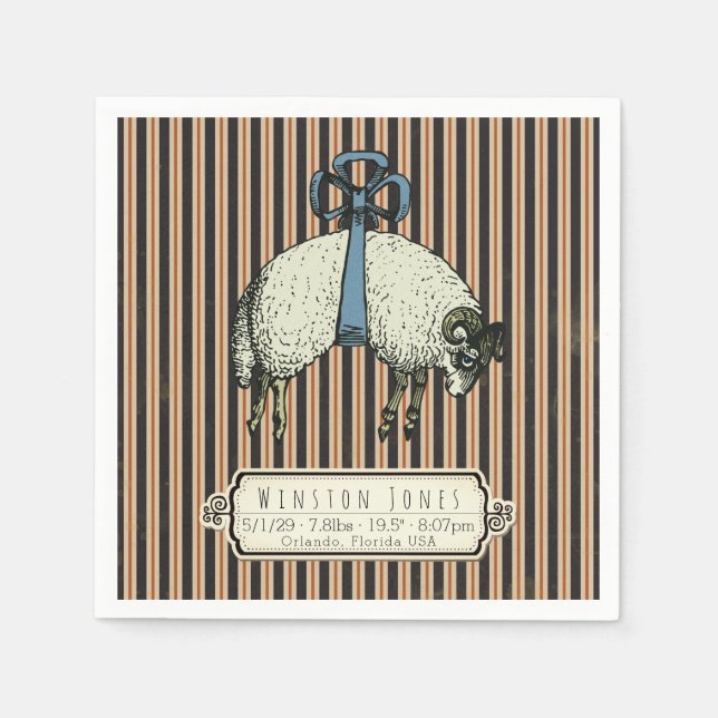 Servilleta De Papel Colección bonito Bow Sheep™ - Información de nacim (Anverso)