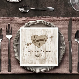 Servilleta De Papel Colección de Bodas de árbol del corazón tallado