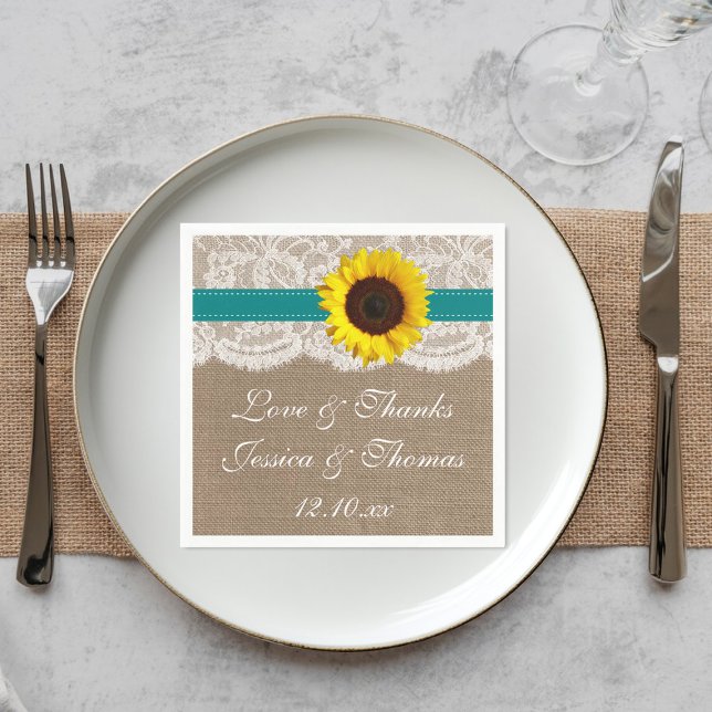 Servilleta De Papel Colección de Bodas de girasol rústico - Verde azul (Subido por el creador)