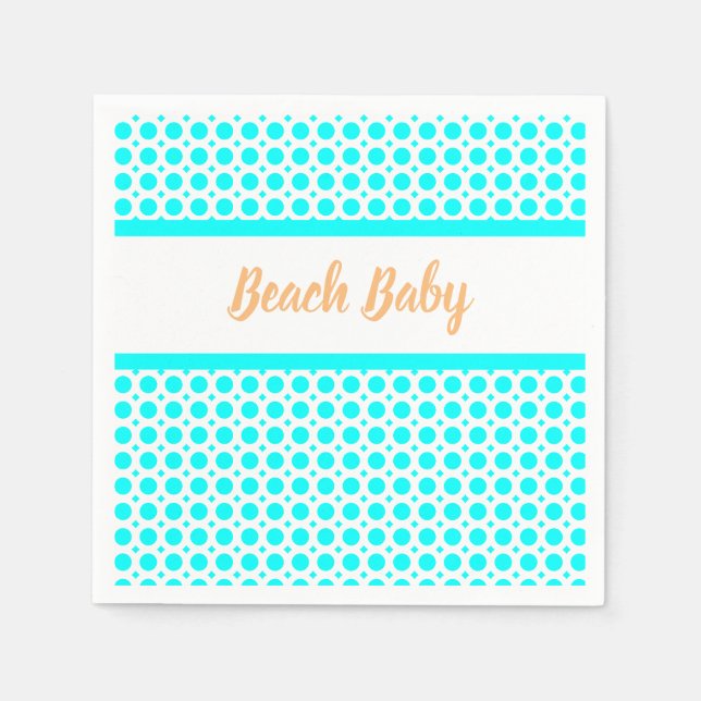 Servilleta De Papel Colección de Fiesta Playa Bebé Aqua Blanco Naranja (Anverso)