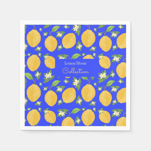 Servilleta De Papel Colección Lemon Bloom azul estampado (Anverso)