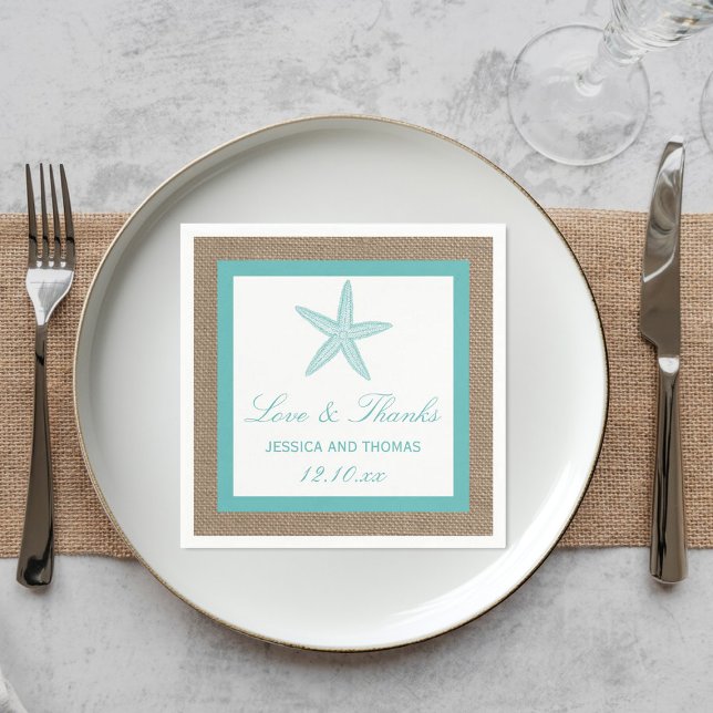 Servilleta De Papel Colección Turquoise Starfish Burlap Beach Wedding (Subido por el creador)