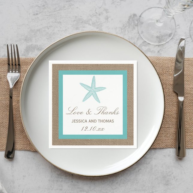 Servilleta De Papel Colección Turquoise Starfish Burlap Beach Wedding (Subido por el creador)