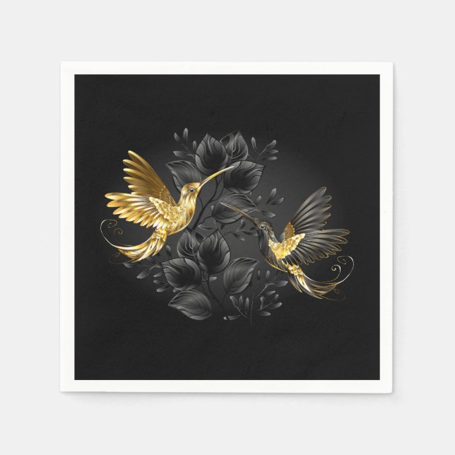 Servilleta De Papel Colibrí negro y dorado (Anverso)