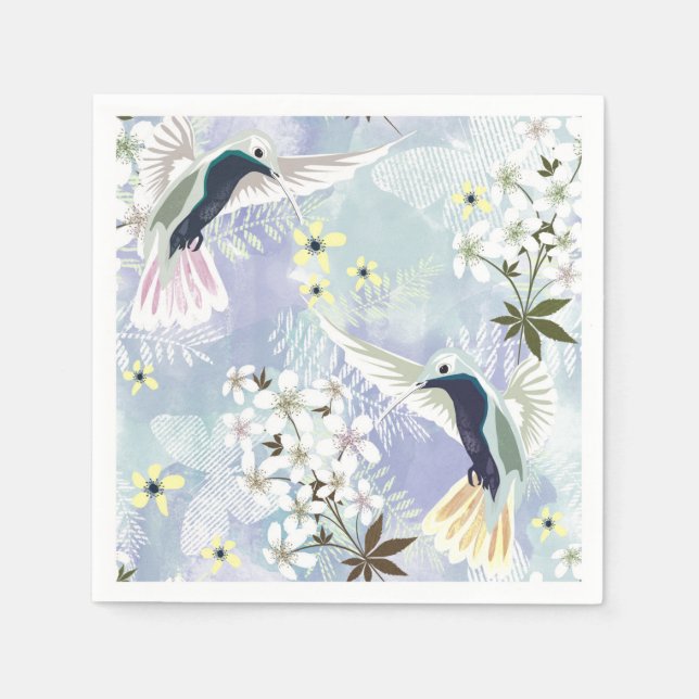 Servilleta De Papel Colibrí y flores blancas (Anverso)