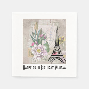 Servilleta De Papel Collage de Flores Vintage y Torre Eiffel Cumpleaño