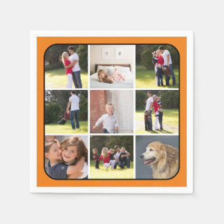 Servilleta De Papel Collage de fotos con nueve fotos y borde naranja