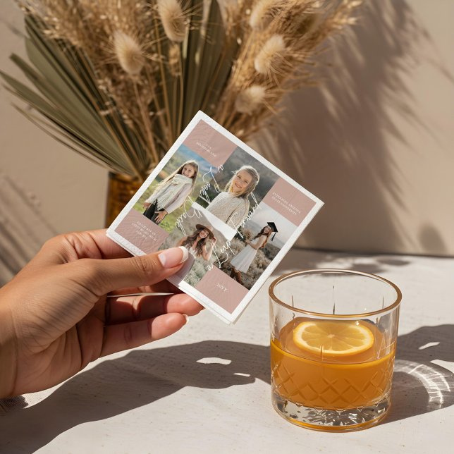 Servilleta De Papel Collage de fotos de Graduación Entonces Y Ahora (Graduation Party Then & Now Grad Photo Collage Napkins)