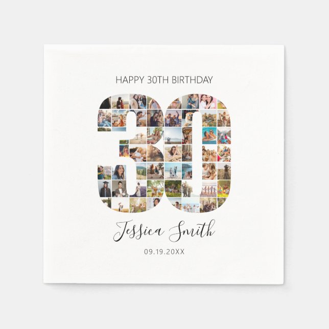 Servilleta De Papel Collage de fotos moderno 30 cumpleaños (Anverso)