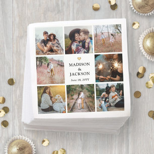 Servilleta De Papel Collage de fotos moderno simple y Boda Gold Heart