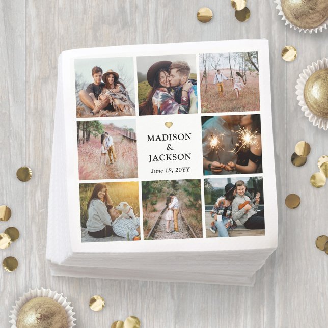 Servilleta De Papel Collage de fotos moderno simple y Boda Gold Heart (Subido por el creador)