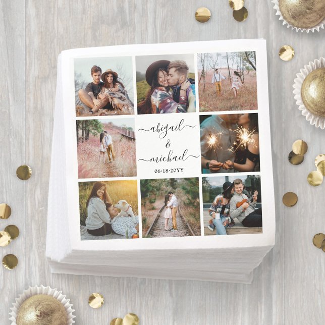 Servilleta De Papel Collage de fotos moderno y Boda de caligrafía simp (Subido por el creador)
