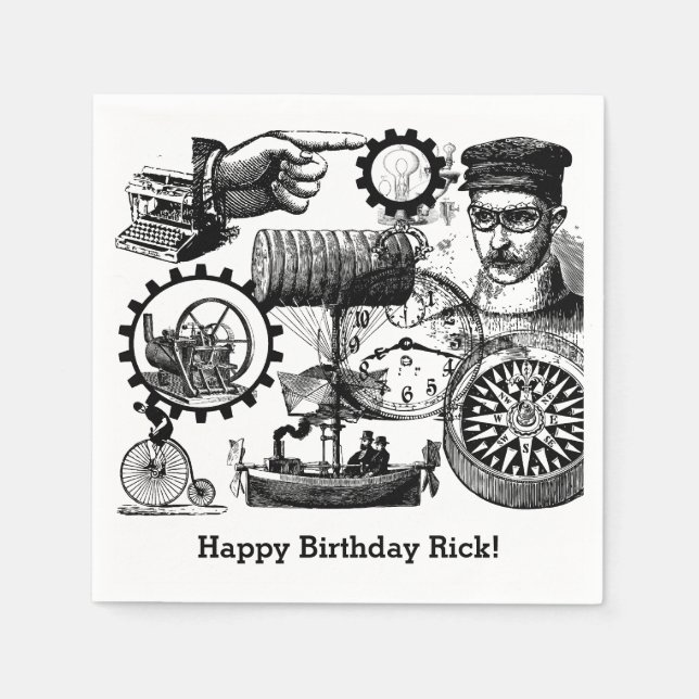 Servilleta De Papel Collage de Steampunk #1 De Artinspired (Anverso)