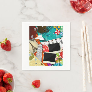 Servilleta De Papel Collage de viajes con lugares emblemáticos de vaca