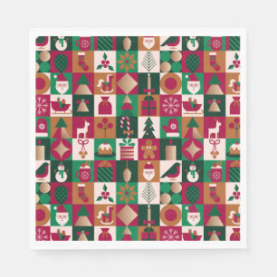 Servilleta De Papel Collage Navideño Festivo de Regalos, Árboles, Ador