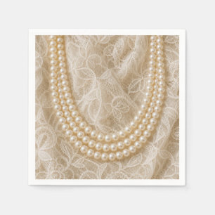 Servilleta De Papel Collar de Perlas sobre Encaje de Marfil