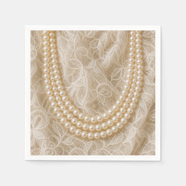 Servilleta De Papel Collar de Perlas sobre Encaje de Marfil (Anverso)